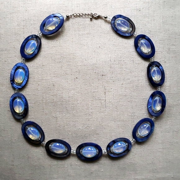 Vintage Jewelry - 🔥HP🔥 VTG Opalite / Abalone Link Necklaces, blue tone